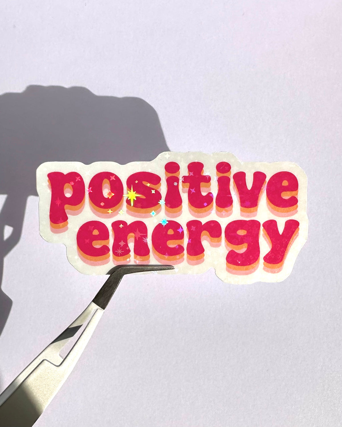 Holographic Positive Energy Sticker | Retro Text Waterproof Vinyl Decal