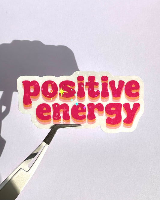 Holographic Positive Energy Sticker | Retro Text Waterproof Vinyl Decal