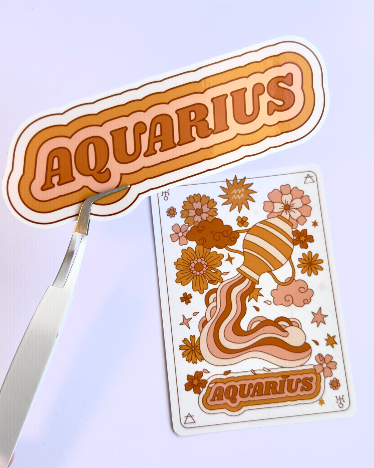 Aquarius Zodiac Sticker Bundle - Peach | Star Sign Word & Tarot Card Vinyl Stickers