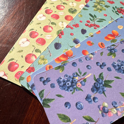 Fruit Bookmark Set – Cool Tones | 4 Handmade Watercolour Bookmarks | Apple, Blueberry, Mixed Berry, Plum & Apricot