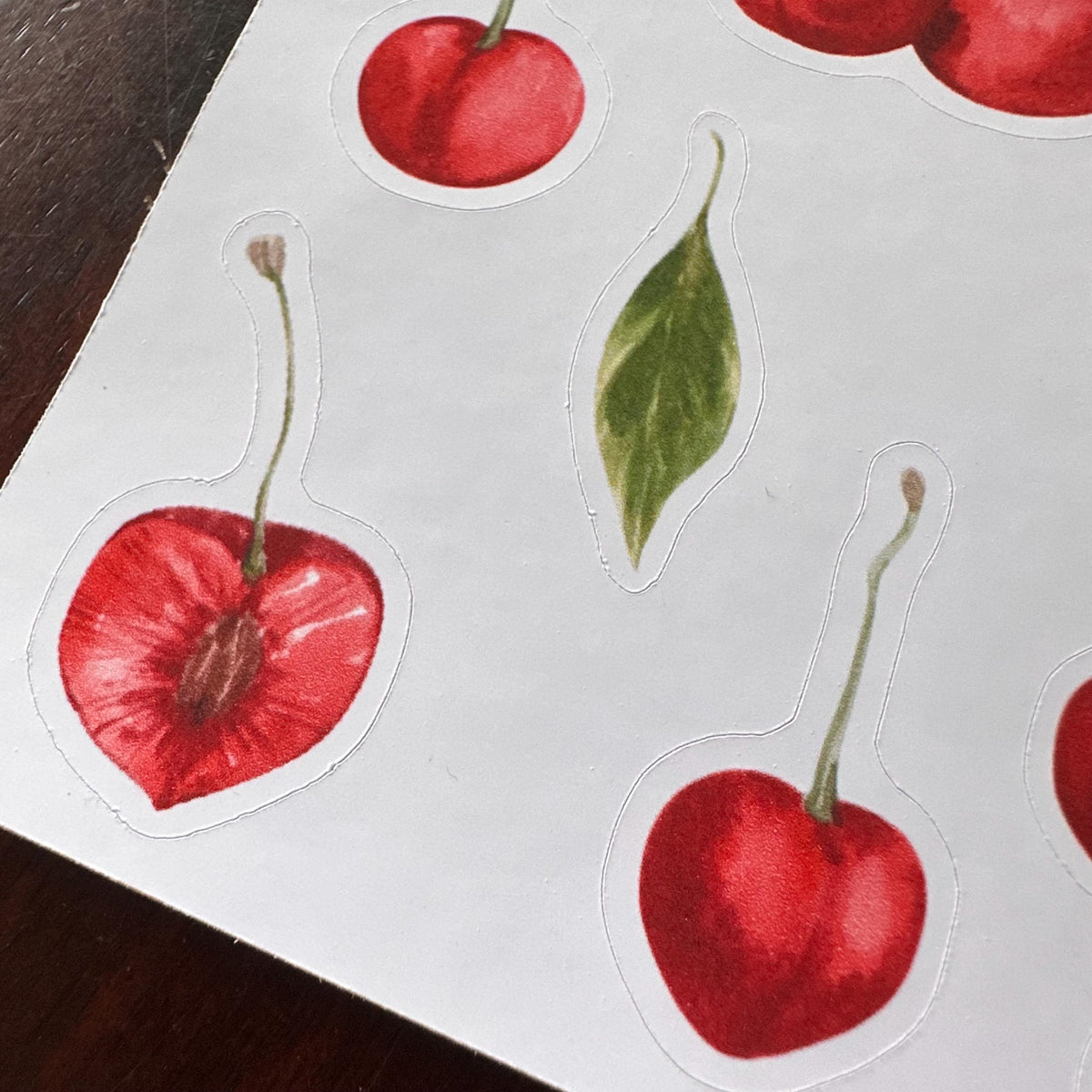 Cherry Sticker Sheet – 13 Watercolour Fruit Stickers | Glossy Kiss Cut | Kitchen Garden