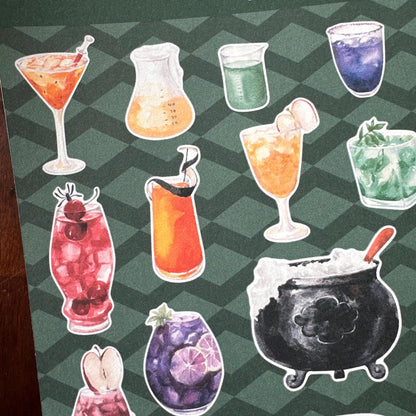 Spooky Bar Halloween Sticker Sheet – 24 Cocktail & Witch Stickers | Matte Kiss Cut | Pick Your Poison -Secret Spellbook