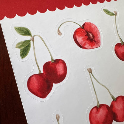 Cherry Sticker Sheet – 13 Watercolour Fruit Stickers | Glossy Kiss Cut | Kitchen Garden