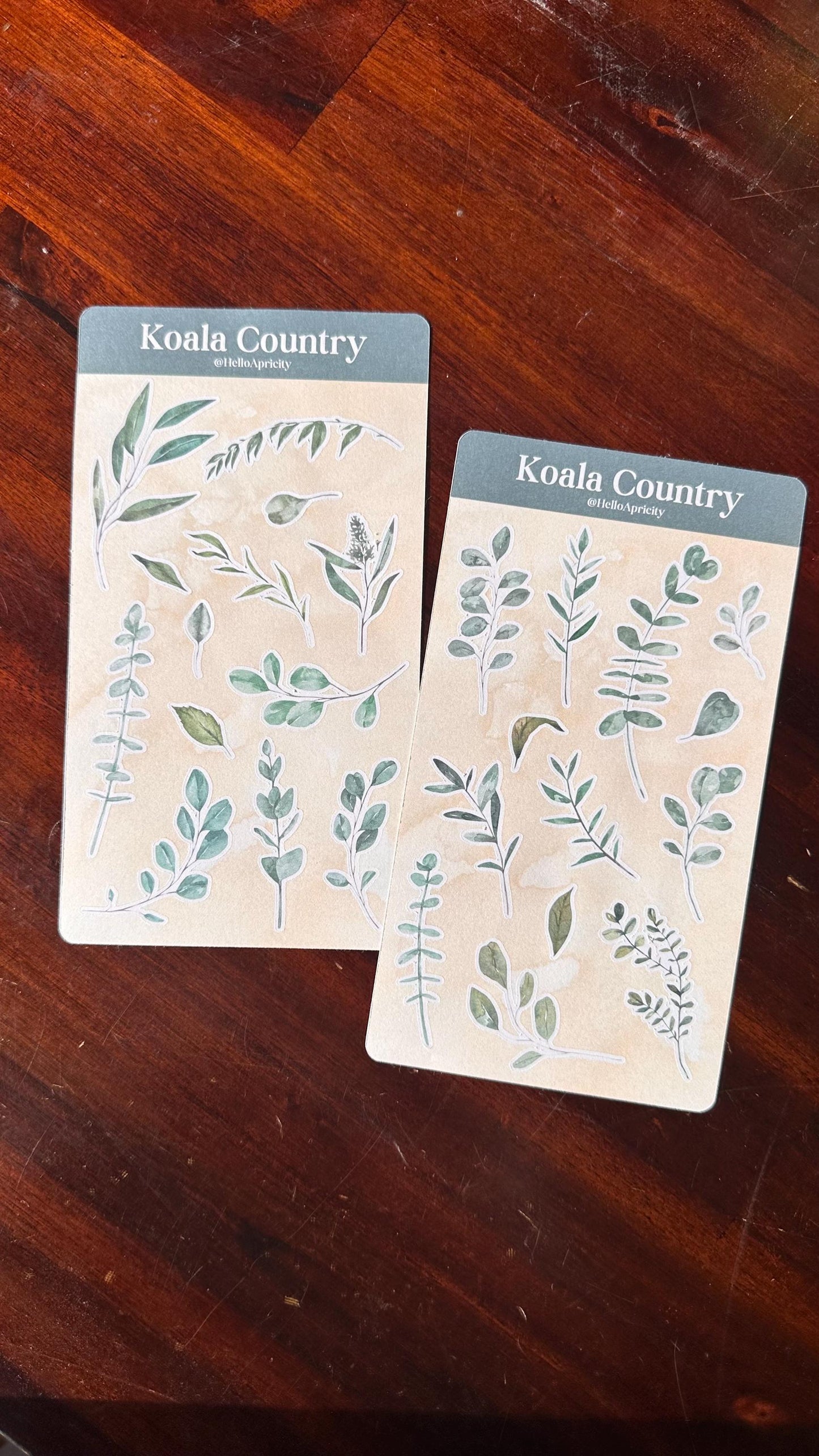 Eucalyptus Sticker Sheets – 26 Australian Native Stickers | Two Sheet Set | Koala Country