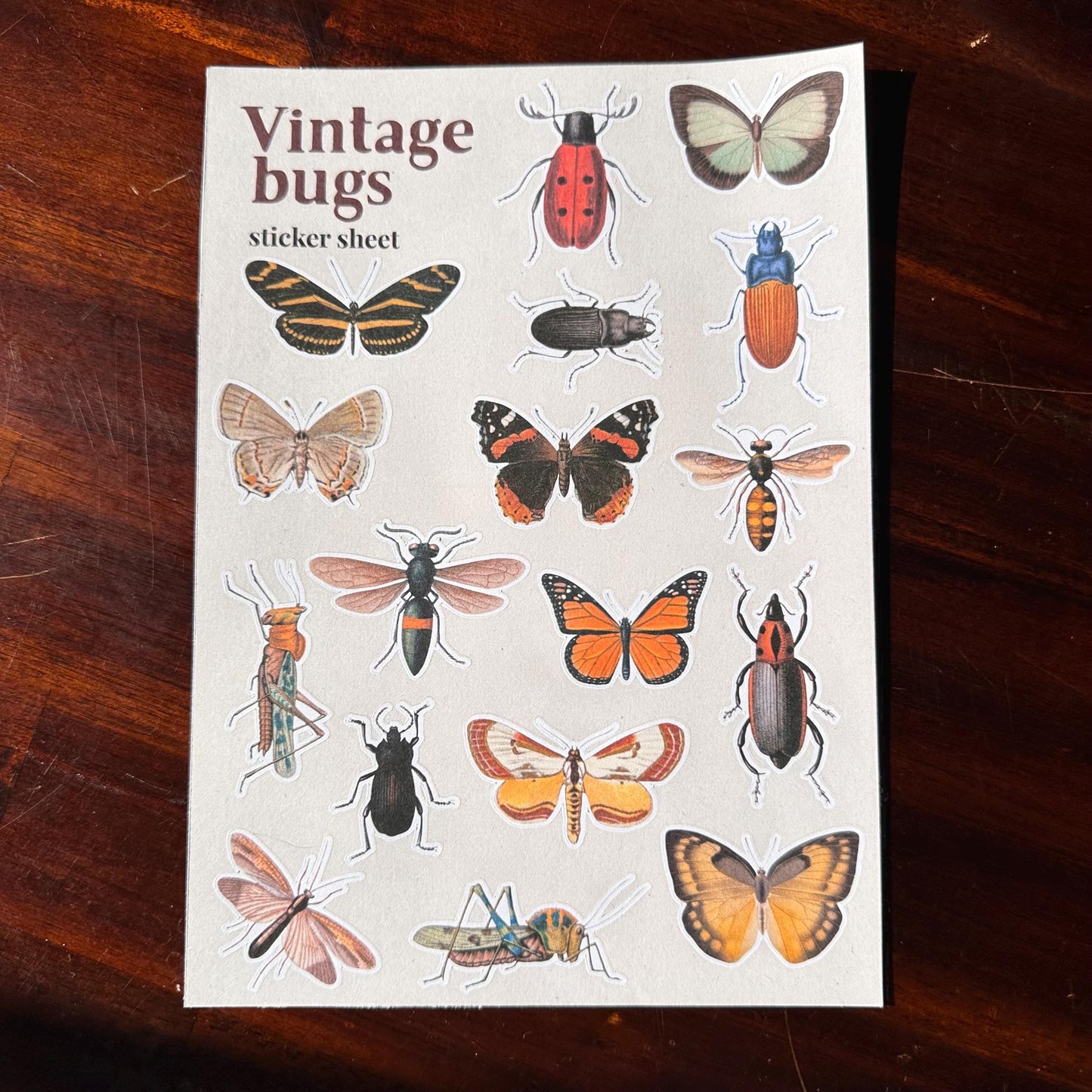 Insect Sticker Sheet – 17 Vintage Bug Stickers | Butterfly, Beetle & Moth | Matte Kiss Cut