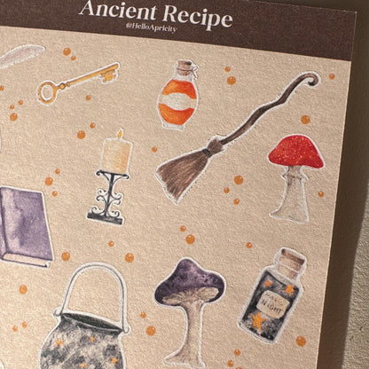 Apothecary Mini Halloween Sticker Sheet – 20 Mushroom & Potion Stickers | 4x6 | Ancient Recipe - Secret Spellbook