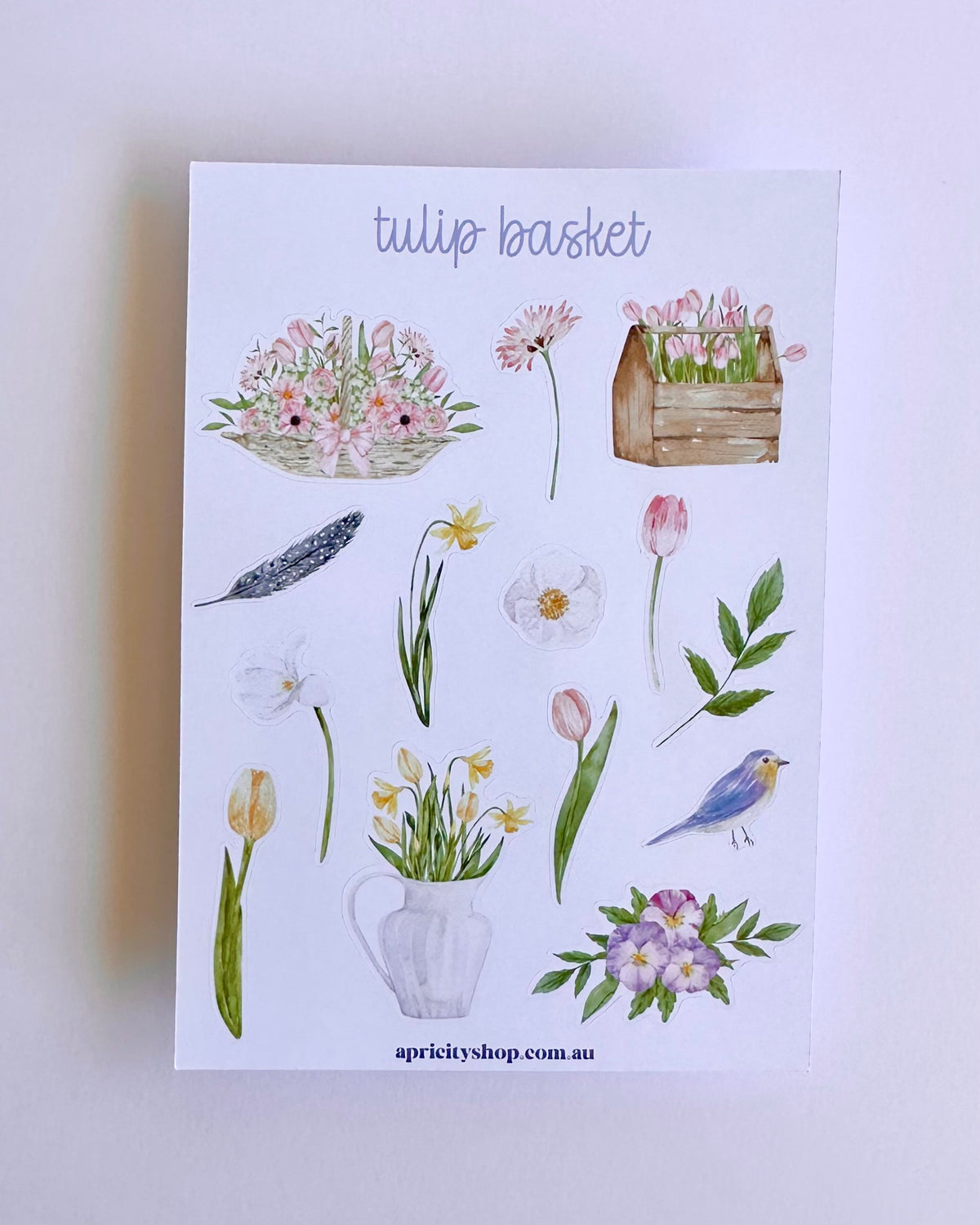 Tulip Basket Sticker Sheet | Watercolour Sticker Sheet | Whimsical Spring