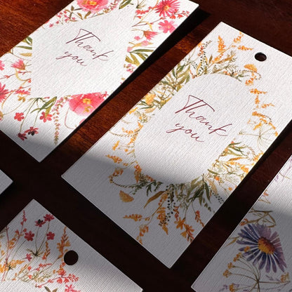 Thank You Gift Tags – Set of 6 Wildflower Tags with Cotton String | Cardstock