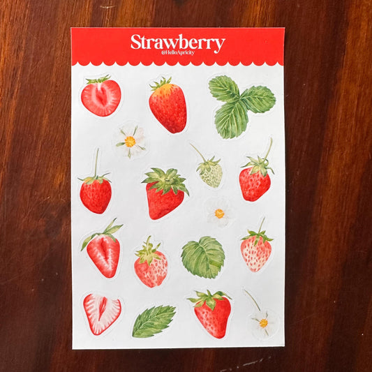 Strawberry Sticker Sheet – 17 Watercolour Fruit Stickers | Glossy Kiss Cut | Kitchen Garden