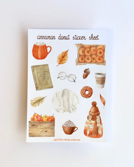 Cinnamon Donut Sticker Sheet | Cozy Autumn Stickers for Journals & Planners