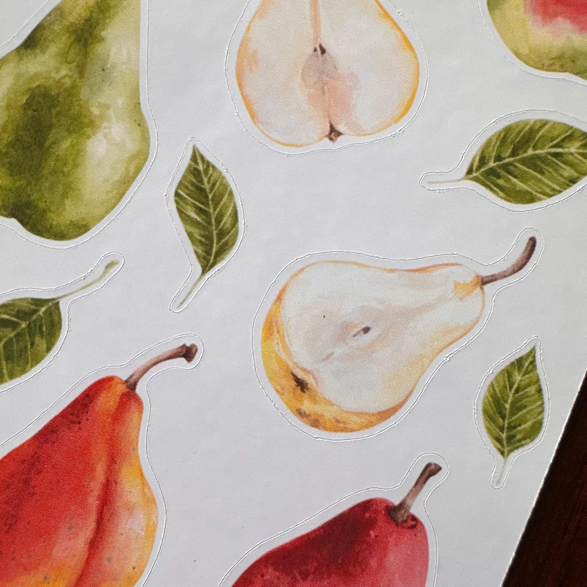 Pear Sticker Sheet – 16 Watercolour Fruit Stickers | Glossy Kiss Cut | Kitchen Garden