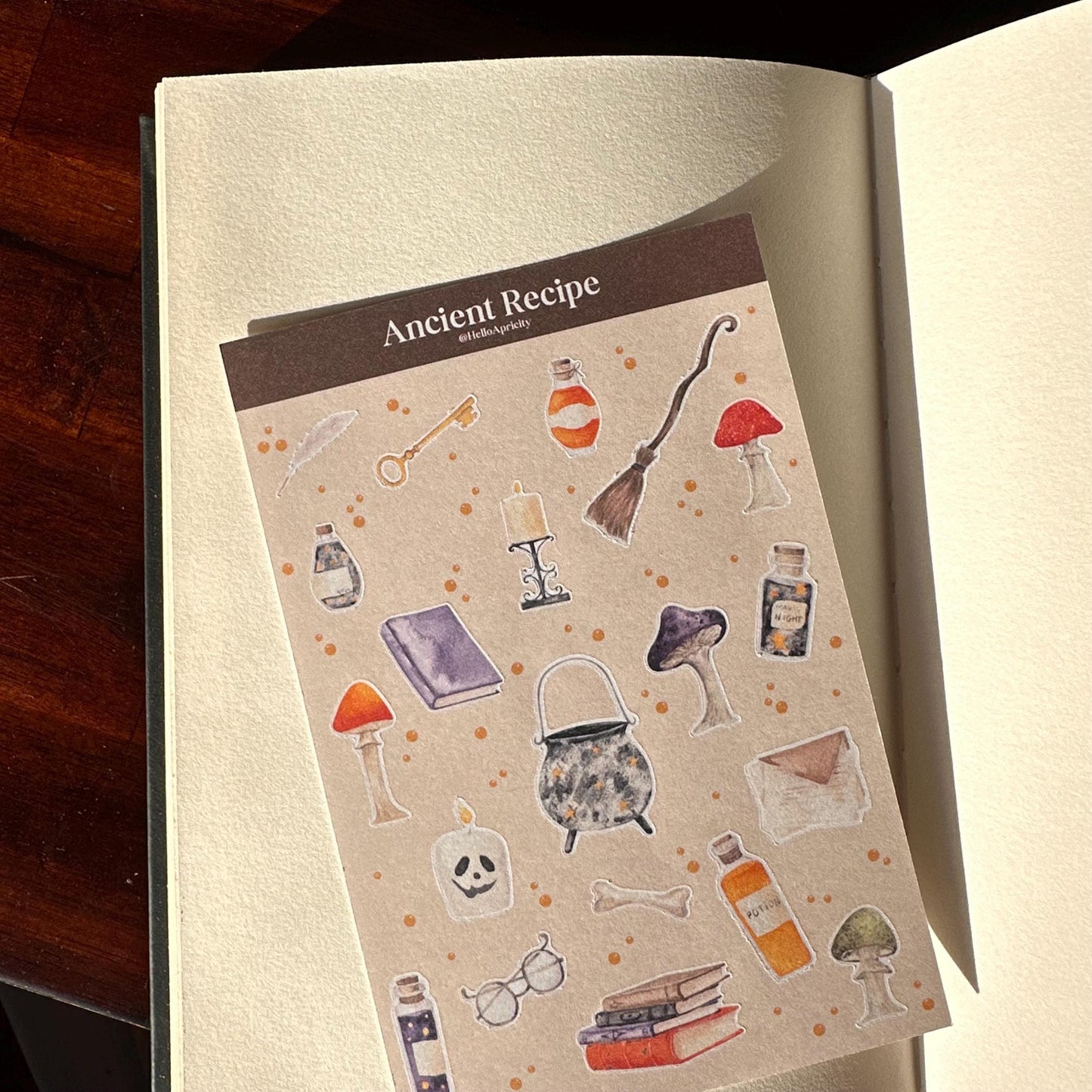 Apothecary Mini Halloween Sticker Sheet – 20 Mushroom & Potion Stickers | 4x6 | Ancient Recipe - Secret Spellbook