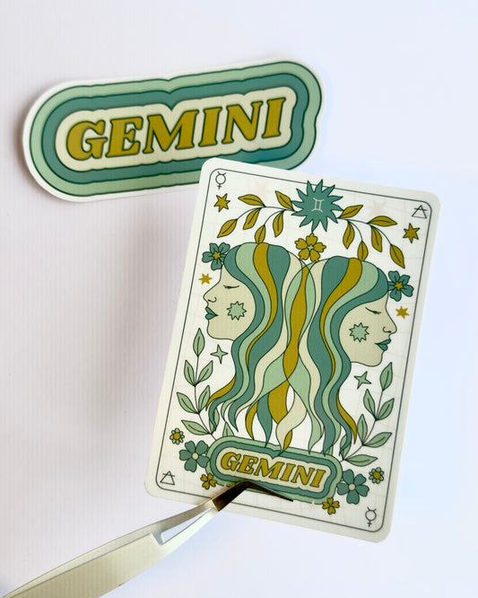 Gemini Zodiac Sticker Bundle - Teal | Star Sign Word & Tarot Card Vinyl Stickers