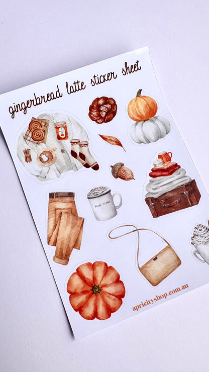 Gingerbread Latte Sticker Sheet | Cozy Autumn Stickers for Journals & Planners