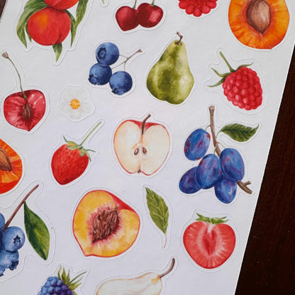 Fruit Salad Sticker Sheet – 20 Watercolour Fruit Stickers | Glossy Kiss Cut | Kitchen Garden