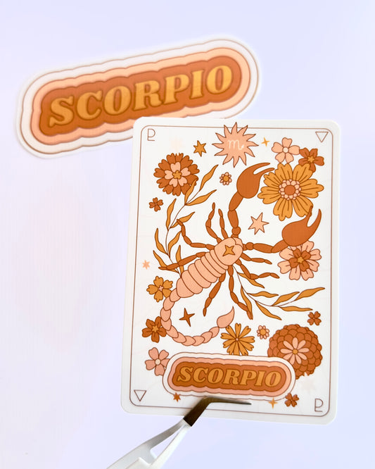 Scorpio Zodiac Sticker Bundle - Peach | Star Sign Word & Tarot Card Vinyl Stickers