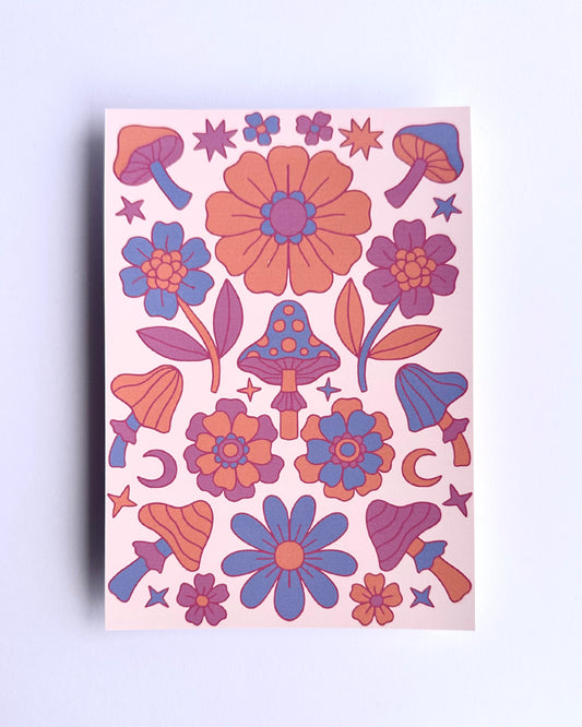 Cosmic Shroom Art Print | Pastel Haze Collection | A6 Print