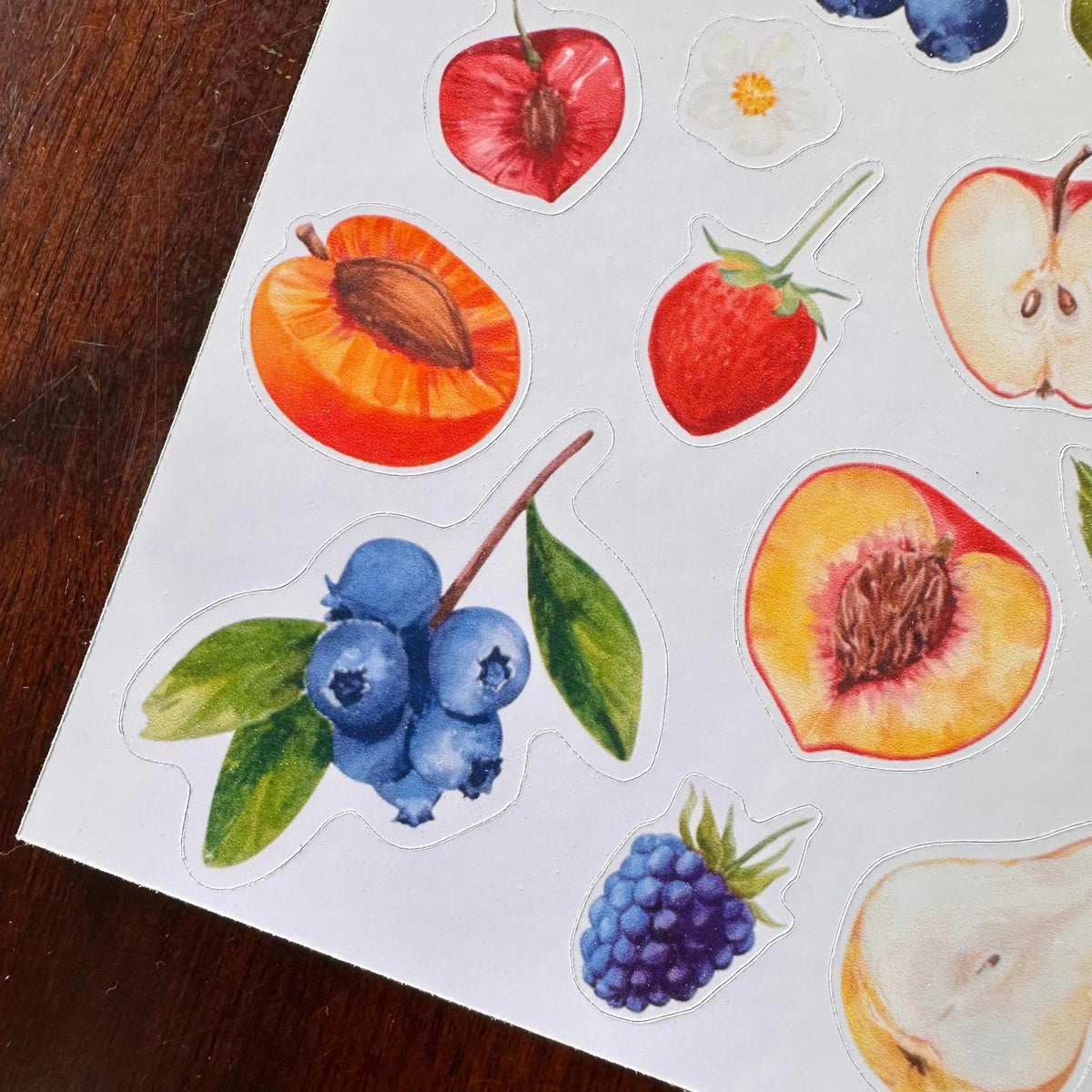 Fruit Salad Sticker Sheet – 20 Watercolour Fruit Stickers | Glossy Kiss Cut | Kitchen Garden