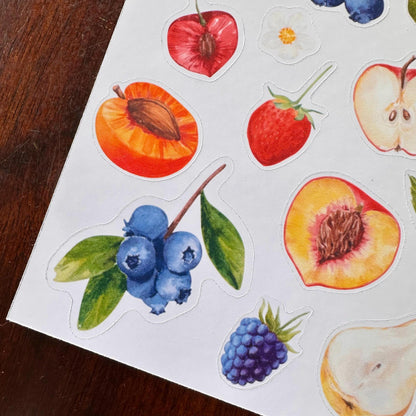 Fruit Salad Sticker Sheet – 20 Watercolour Fruit Stickers | Glossy Kiss Cut | Kitchen Garden