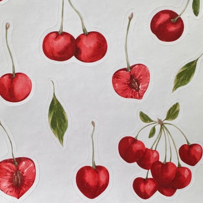 Cherry Sticker Sheet – 13 Watercolour Fruit Stickers | Glossy Kiss Cut | Kitchen Garden