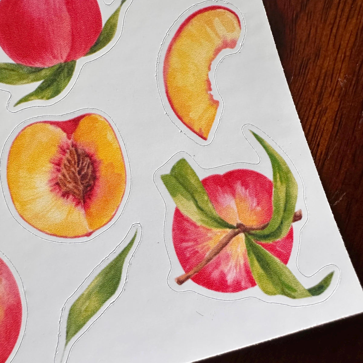 Peach Sticker Sheet – 18 Watercolour Fruit Stickers | Glossy Kiss Cut | Kitchen Garden