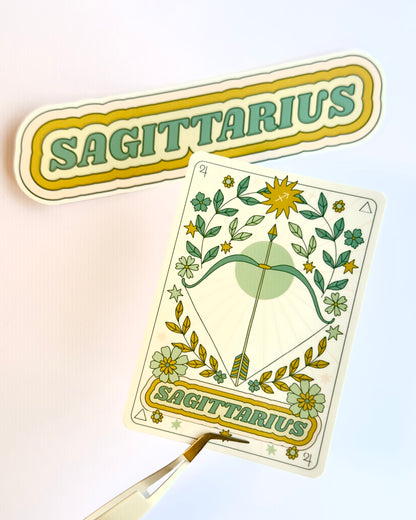 Sagittarius Zodiac Sticker Bundle - Teal | Star Sign Word & Tarot Card Vinyl Stickers