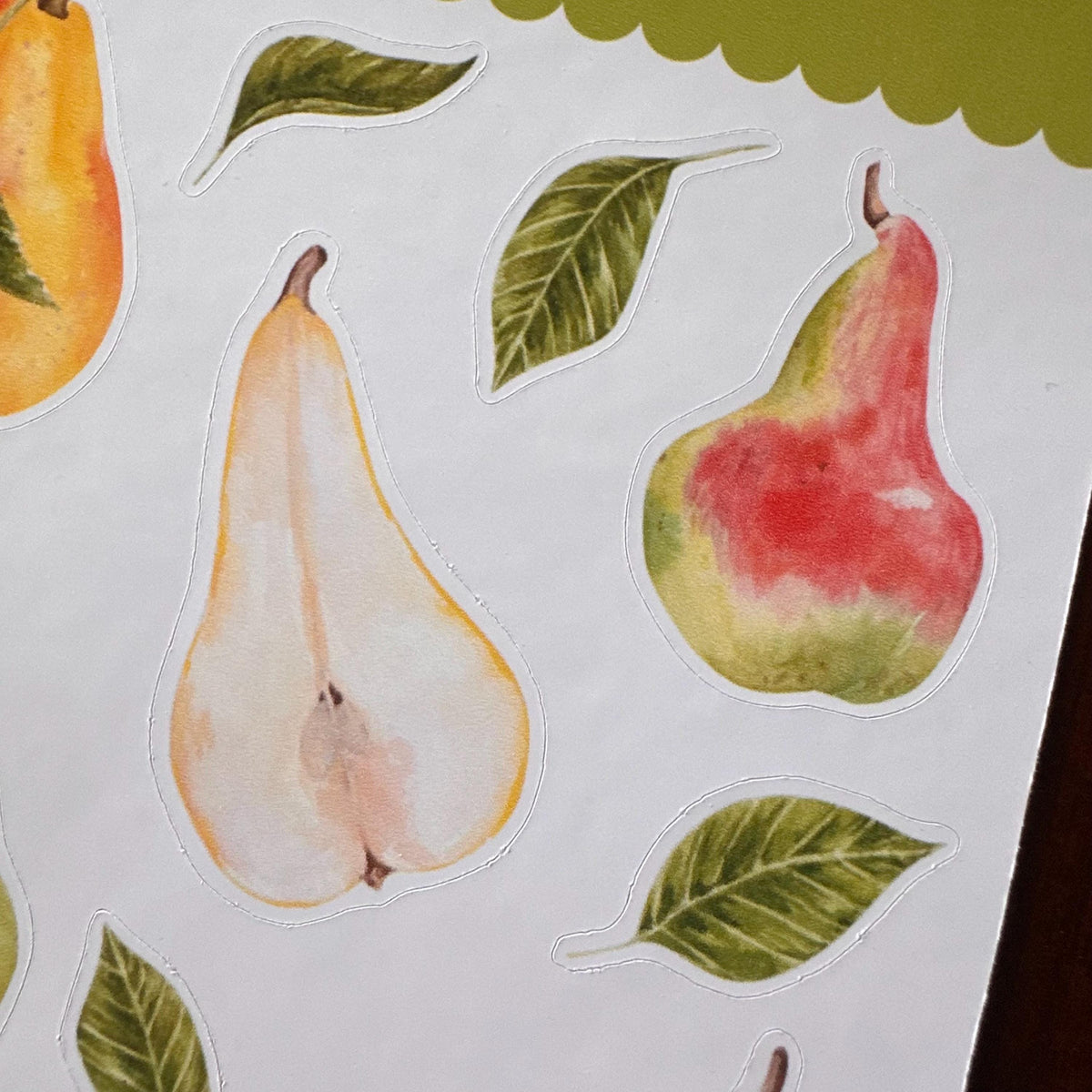 Pear Sticker Sheet – 16 Watercolour Fruit Stickers | Glossy Kiss Cut | Kitchen Garden