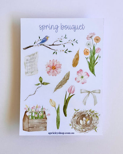 Spring Bouquet Sticker Sheet | Watercolour Sticker Sheet | Whimsical Spring