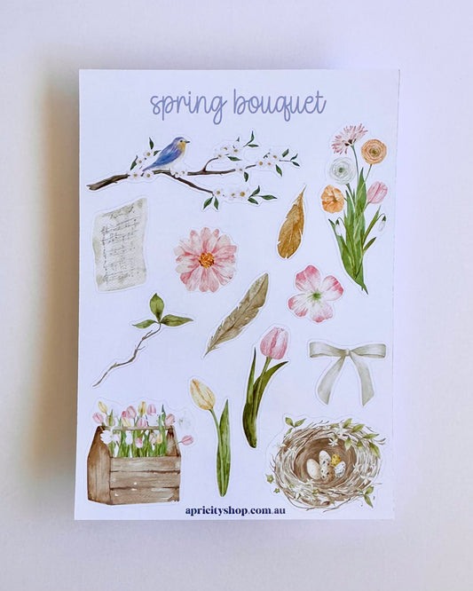 Spring Bouquet Sticker Sheet | Watercolour Sticker Sheet | Whimsical Spring