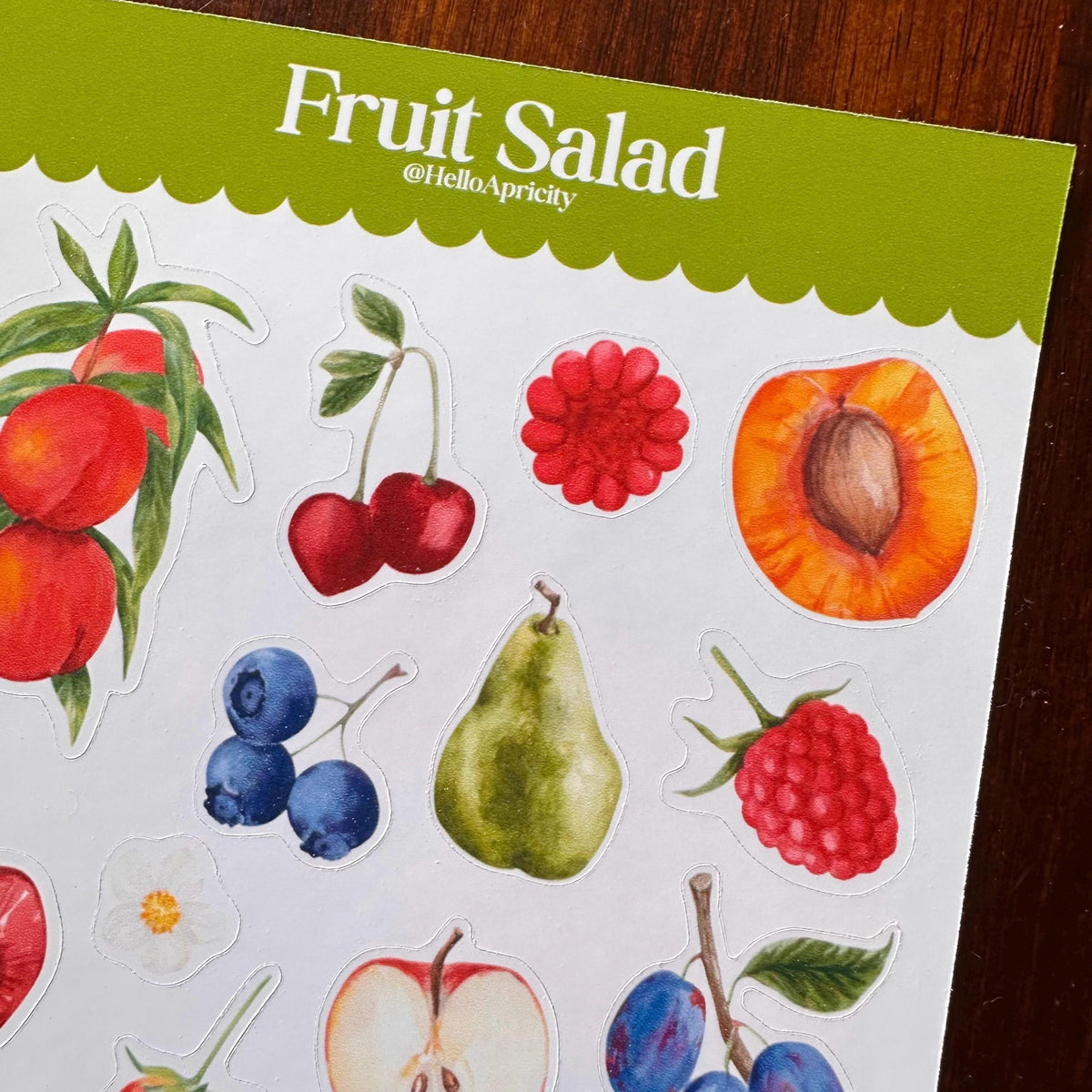 Fruit Salad Sticker Sheet – 20 Watercolour Fruit Stickers | Glossy Kiss Cut | Kitchen Garden