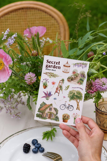 Secret Garden Sticker Sheet – Watercolour Journal & Planner Stickers | Birdcage & Wisteria | Matte Kiss Cut