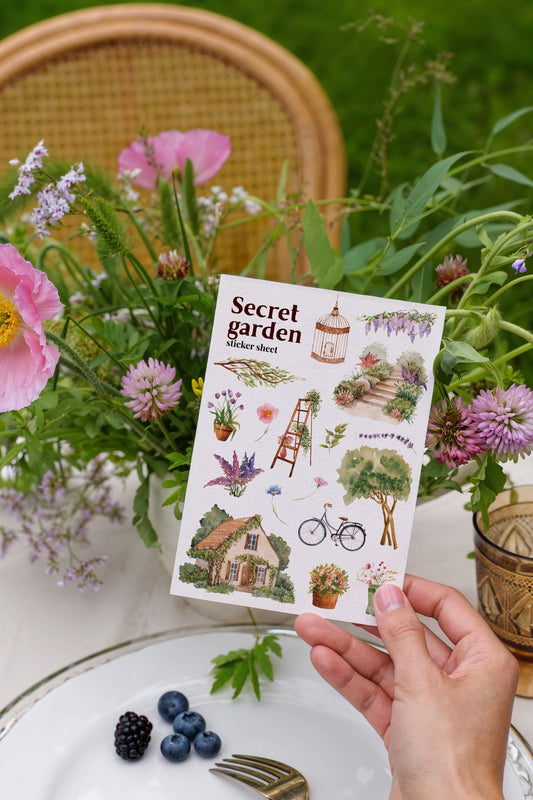 Secret Garden Sticker Sheet – Watercolour Journal & Planner Stickers | Birdcage & Wisteria | Matte Kiss Cut