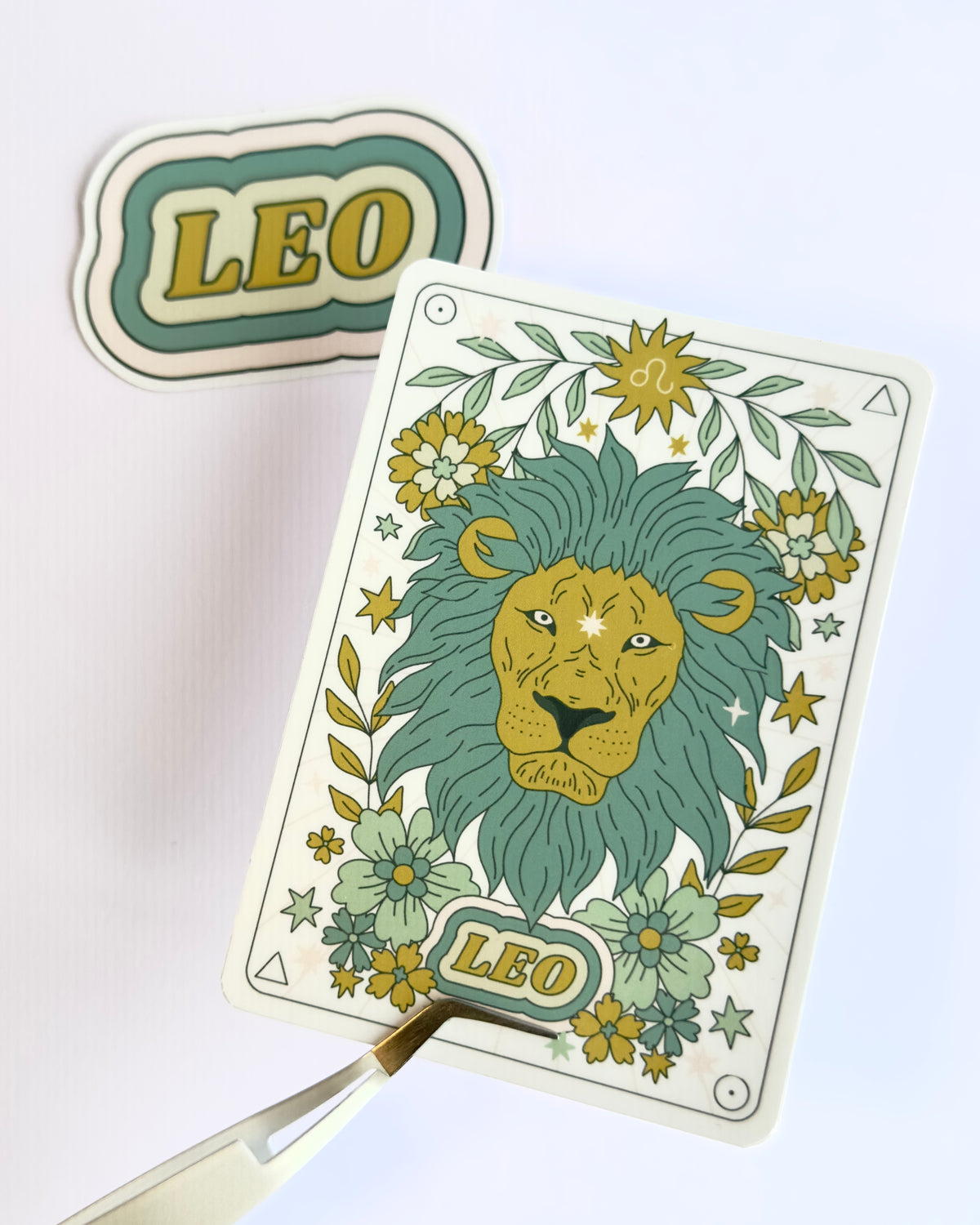 Leo Zodiac Sticker Bundle - Teal | Star Sign Word & Tarot Card Vinyl Stickers