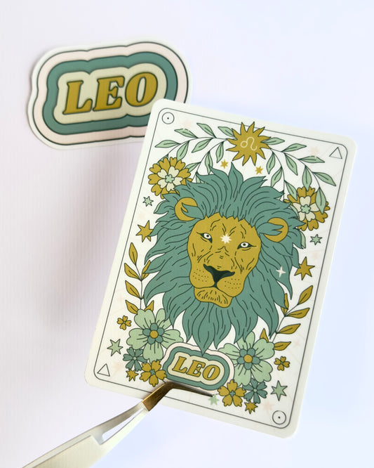 Leo Zodiac Sticker Bundle - Teal | Star Sign Word & Tarot Card Vinyl Stickers