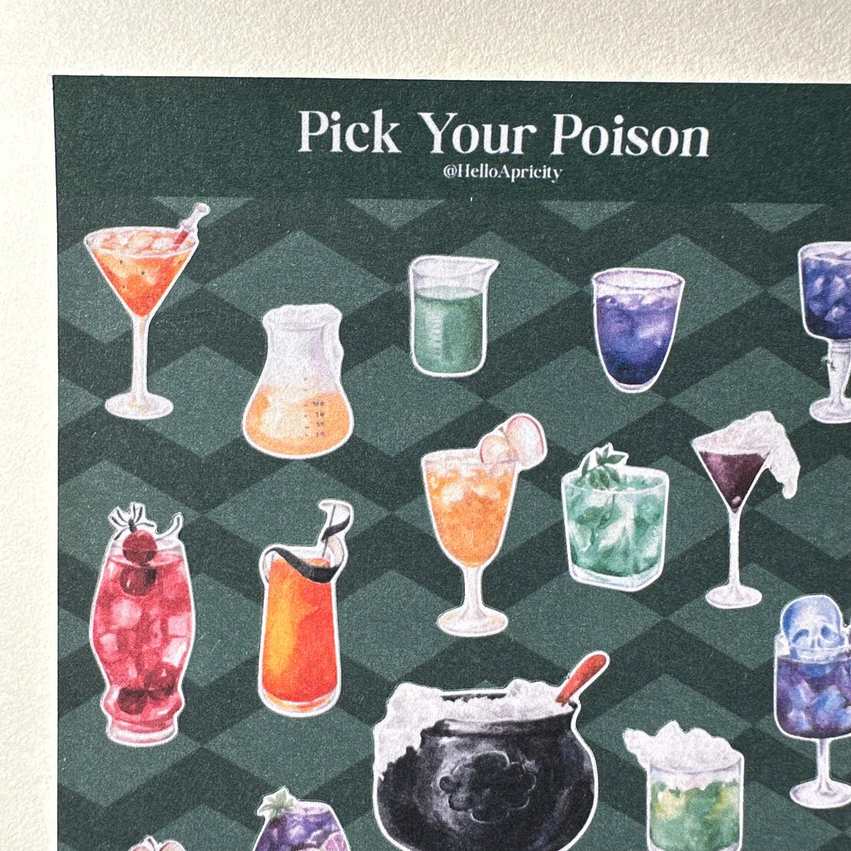 Pick Your Poison Mini Halloween Sticker Sheet – 24 Cocktail Witch Stickers | 4x6 | Secret Spellbook