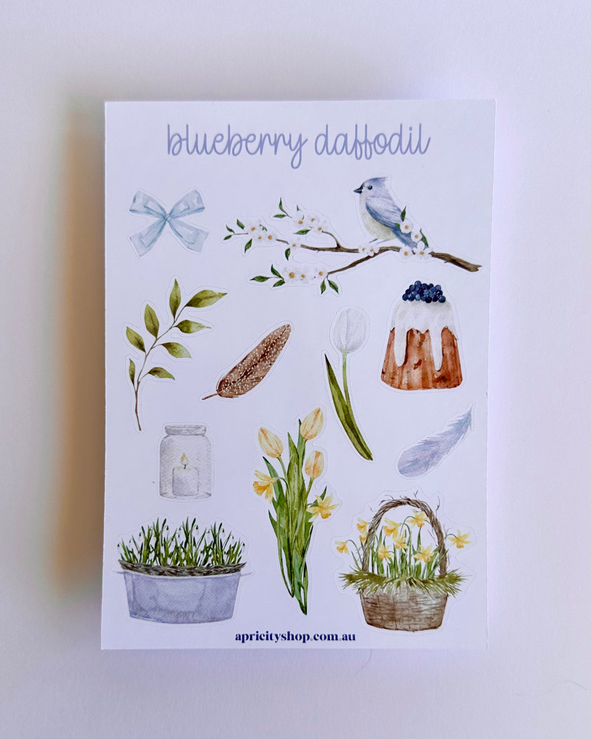 Blueberry Daffodil Sticker Sheet | Watercolour Sticker Sheet | Whimsical Spring