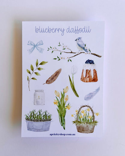 Blueberry Daffodil Sticker Sheet | Watercolour Sticker Sheet | Whimsical Spring
