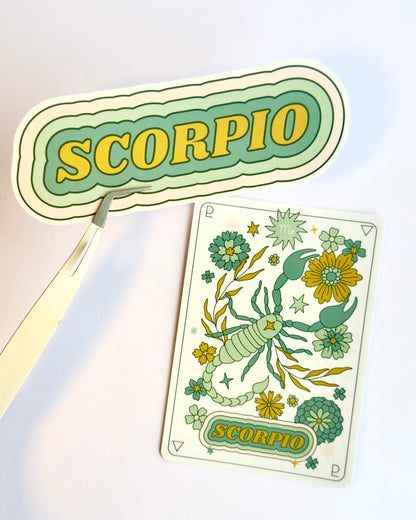 Scorpio Zodiac Sticker Bundle - Teal | Star Sign Word & Tarot Card Vinyl Stickers