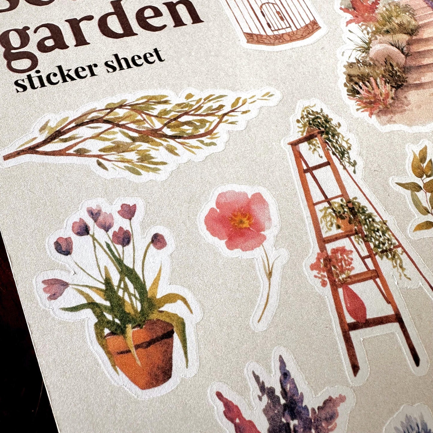 Secret Garden Sticker Sheet – Watercolour Journal & Planner Stickers | Birdcage & Wisteria | Matte Kiss Cut