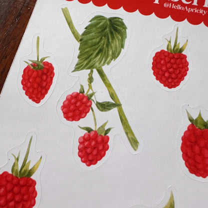 Raspberry Sticker Sheet – 13 Stickers | Glossy Kiss Cut | Kitchen Garden