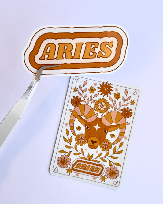 Aries Zodiac Sticker Bundle - Peach | Star Sign Word & Tarot Card Vinyl Stickers