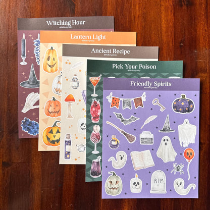 Halloween Sticker Bundle – All 5 Sheets | 92 Spooky Stickers | Secret Spellbook