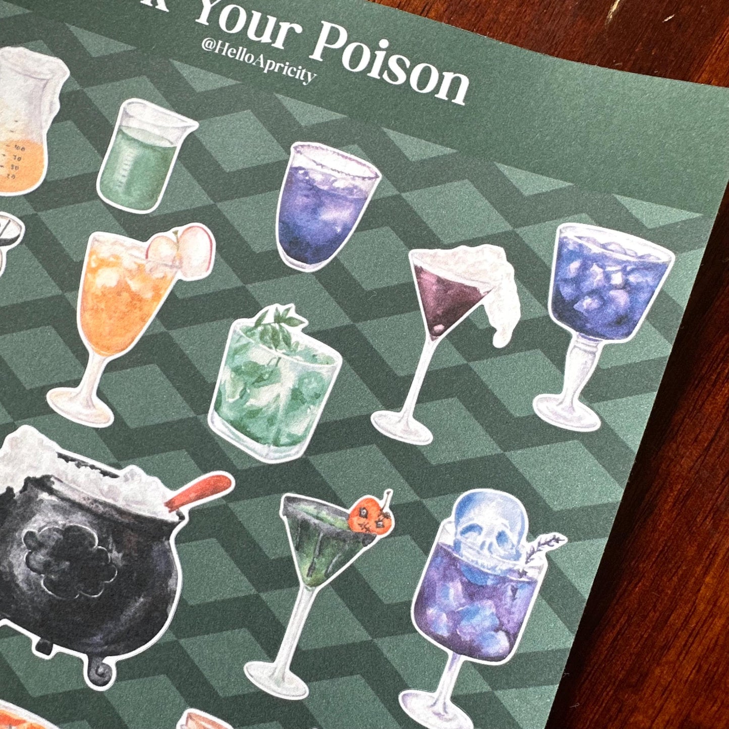 Spooky Bar Halloween Sticker Sheet – 24 Cocktail & Witch Stickers | Matte Kiss Cut | Pick Your Poison -Secret Spellbook