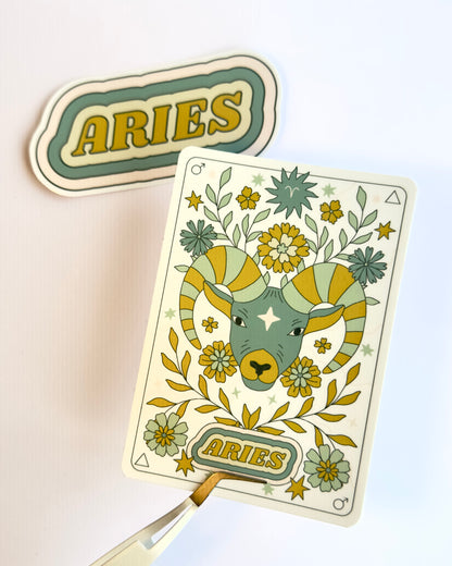 Aries Zodiac Sticker Bundle - Teal | Star Sign Word & Tarot Card Vinyl Stickers