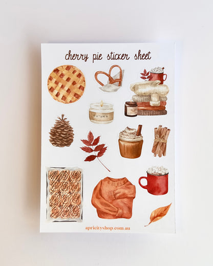 Cherry Pie Sticker Sheet | Cozy Autumn Stickers for Journals & Planners
