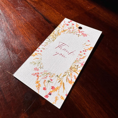 Thank You Gift Tags – Set of 6 Wildflower Tags with Cotton String | Cardstock