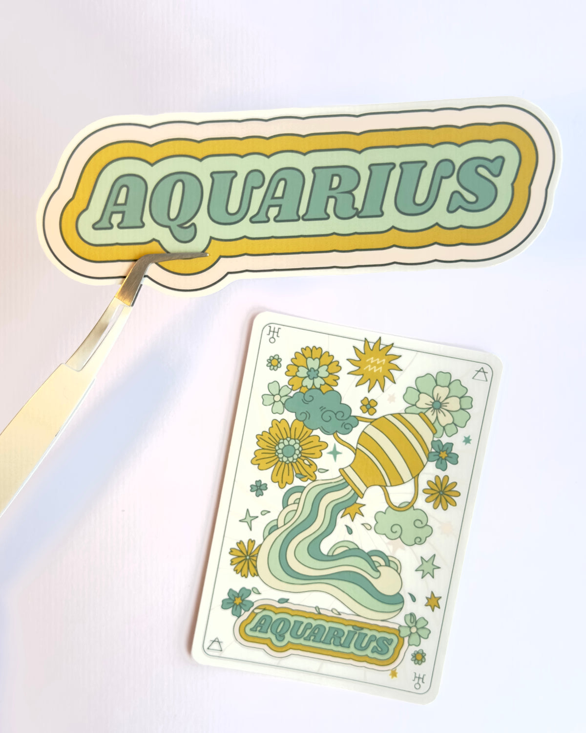 Aquarius Zodiac Sticker Bundle - Teal | Star Sign Word & Tarot Card Vinyl Stickers
