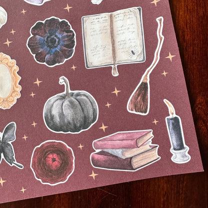 Witching Hour Halloween Sticker Sheet – 21 Witch & Skull Stickers | Matte Kiss Cut | Secret Spellbook