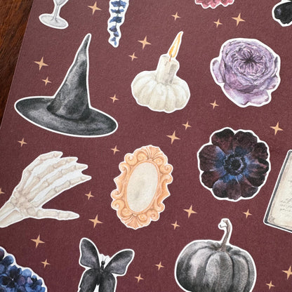 Witching Hour Halloween Sticker Sheet – 21 Witch & Skull Stickers | Matte Kiss Cut | Secret Spellbook