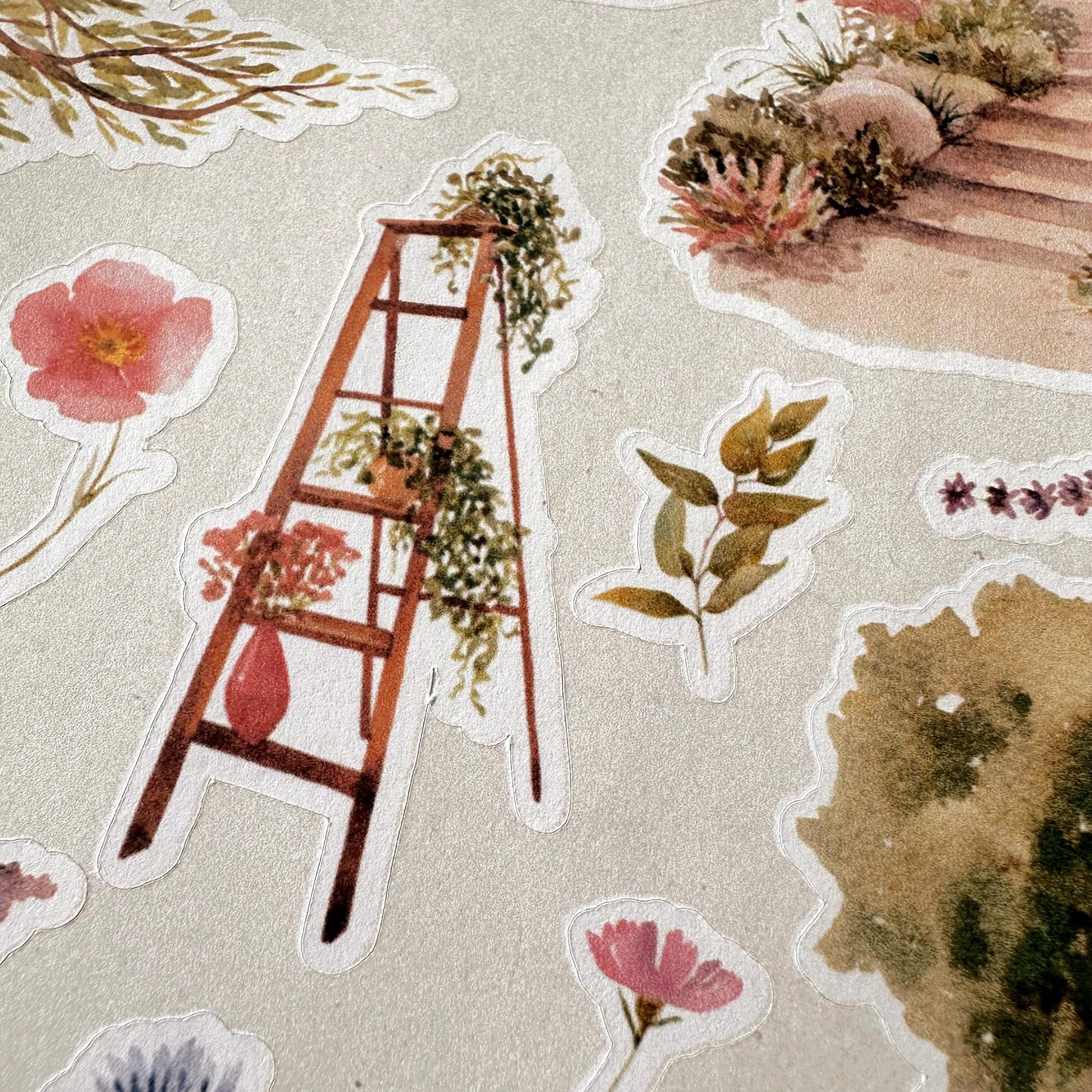 Secret Garden Sticker Sheet – Watercolour Journal & Planner Stickers | Birdcage & Wisteria | Matte Kiss Cut